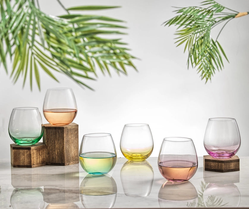 Hue Colored Stemless Wine Glass Set