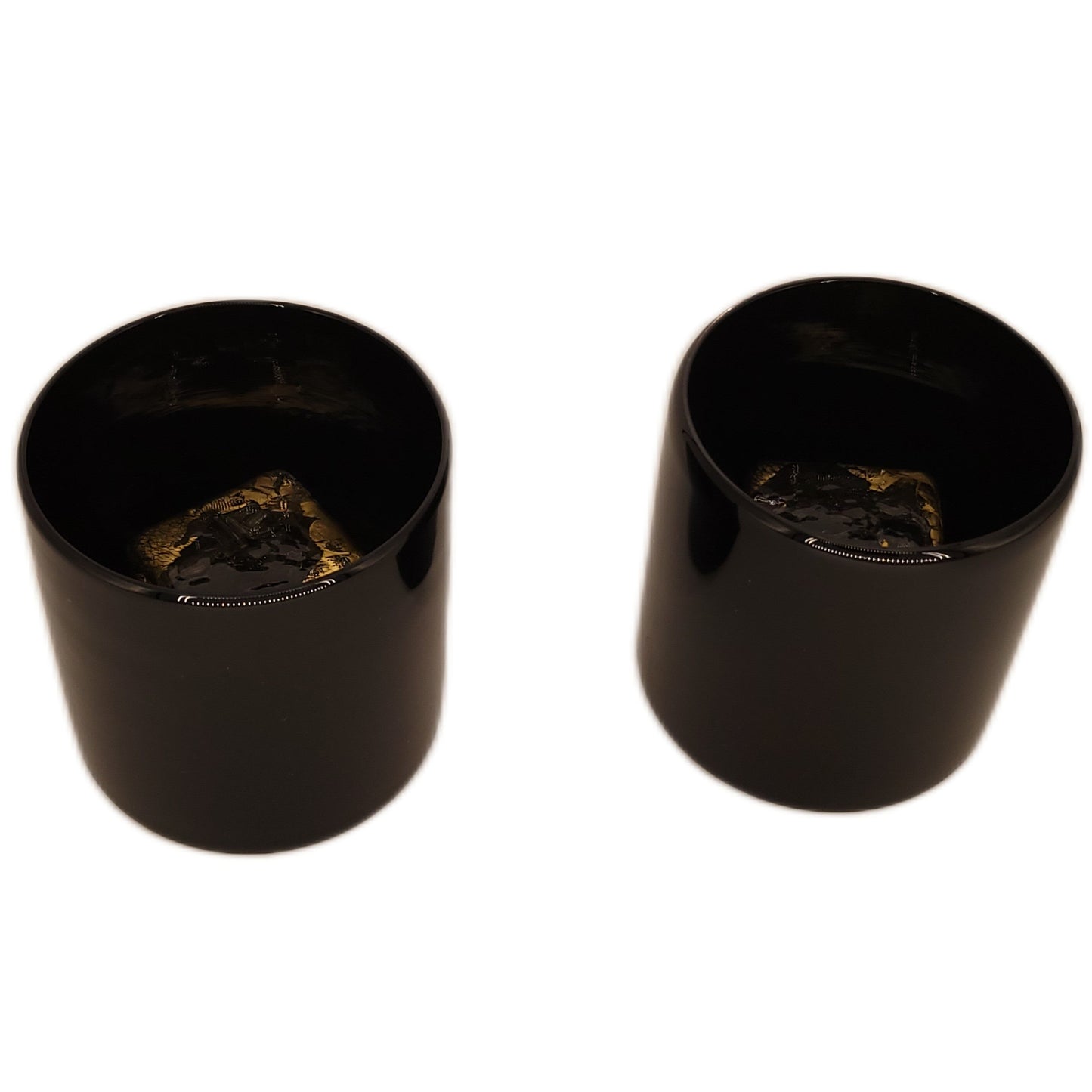 Black Whiskey Glass Set of 2 with 24k Double Thick Gold Leaf Cube