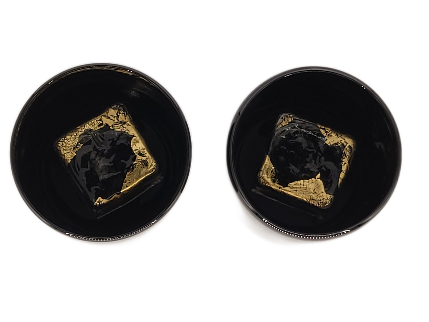 Black Whiskey Glass Set of 2 with 24k Double Thick Gold Leaf Cube