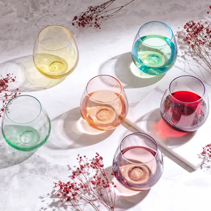Hue Colored Stemless Wine Glass Set