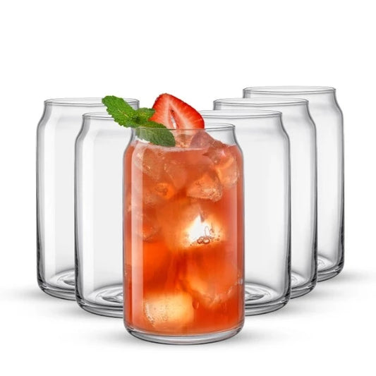 Classic Can Shaped Tumbler Drinking Glasses, Set of 6