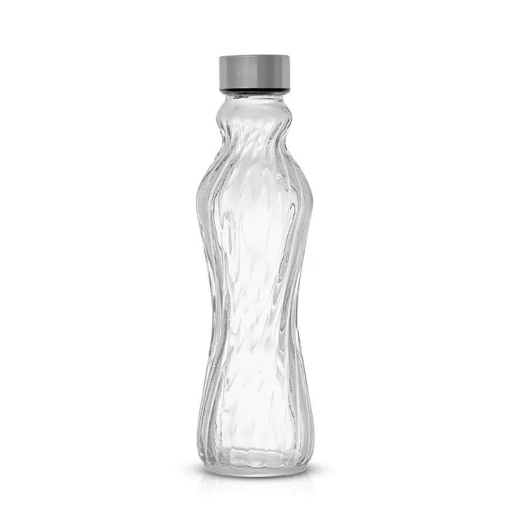 Fluted Glass Water Bottles with Stainless Steel Caps, Set of 6